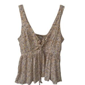 American Eagle Outfitters Floral Front Tie Peplum Top Large